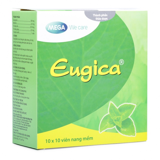 THUỐC ĐIỀU TRỊ CÁC CHỨNG HO, ĐAU HỌNG, SỔ MŨI, CẢM CÚM EUGICA (10 VỈ X 10 VIÊN)